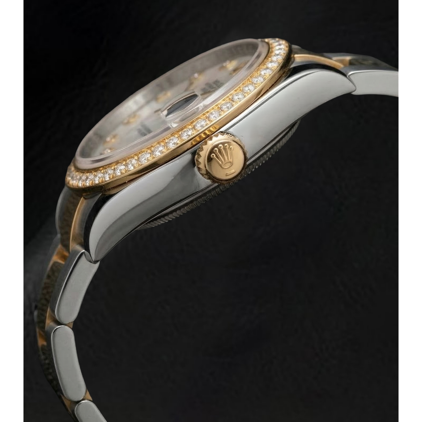 Rolex Datejust, Baujahr 2011, weißes Perlmuttzifferblatt mit Diamanten, Diamantlünette, 31 mm, zweifarbige Uhr