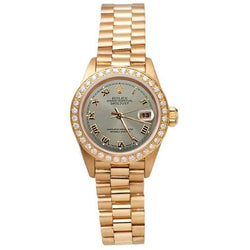 Rolex Datejust Betrachten Präsidentenstil Armband Graues römisches Zifferblatt Gelbgold Damen