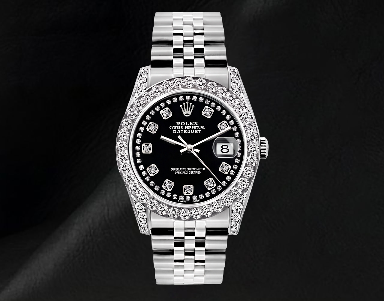 Rolex Datejust 26 mm Edelstahl 6916 Uhr mit schwarzem Diamantzifferblatt mit Diamantkranz