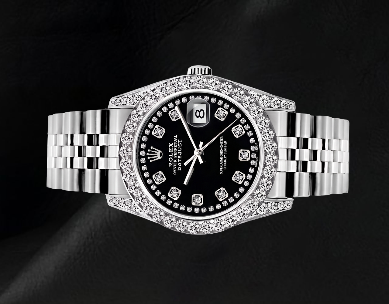 Rolex Datejust 26 mm Edelstahl 6916 Uhr mit schwarzem Diamantzifferblatt mit Diamantkranz