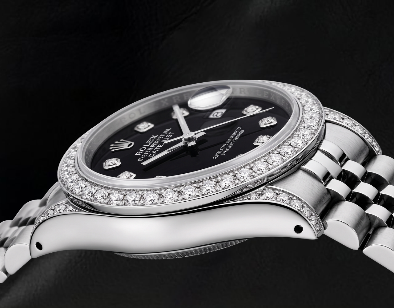 Rolex Datejust 26 mm Edelstahl 6916 Uhr mit schwarzem Diamantzifferblatt mit Diamantkranz