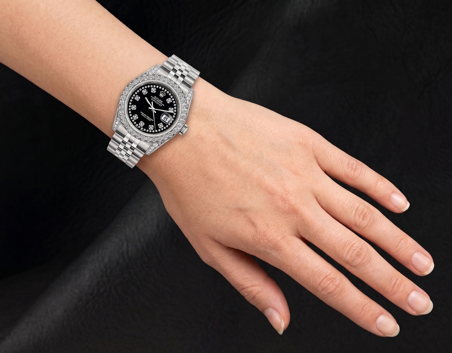 Rolex Datejust 26 mm Edelstahl 6916 Uhr mit schwarzem Diamantzifferblatt mit Diamantkranz