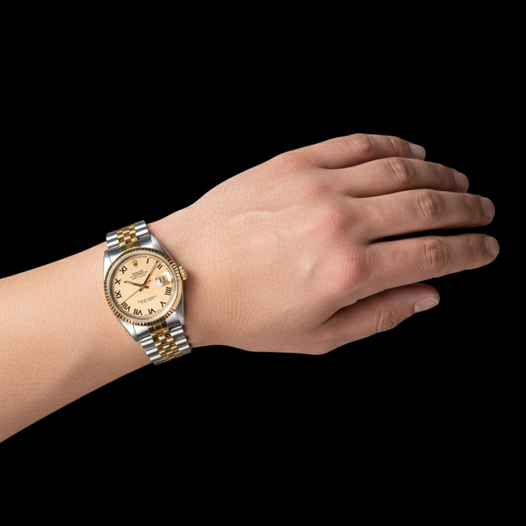 Rolex Datejust Champagner-Armbanduhr mit römischem Zifferblatt, 36 mm, zweifarbig