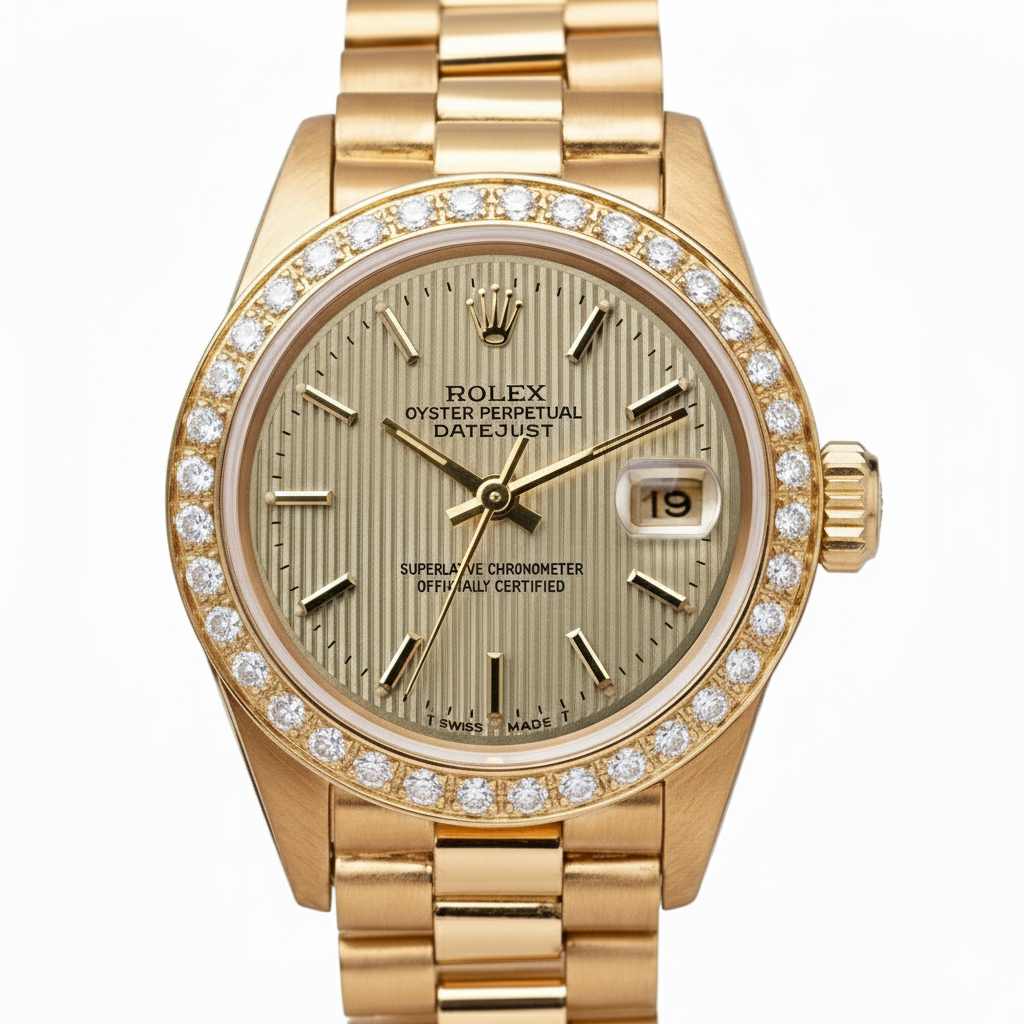 Rolex Datejust Champagner Tapisserie Zifferblatt Nadelstreifen Uhr Gold Präsidentin