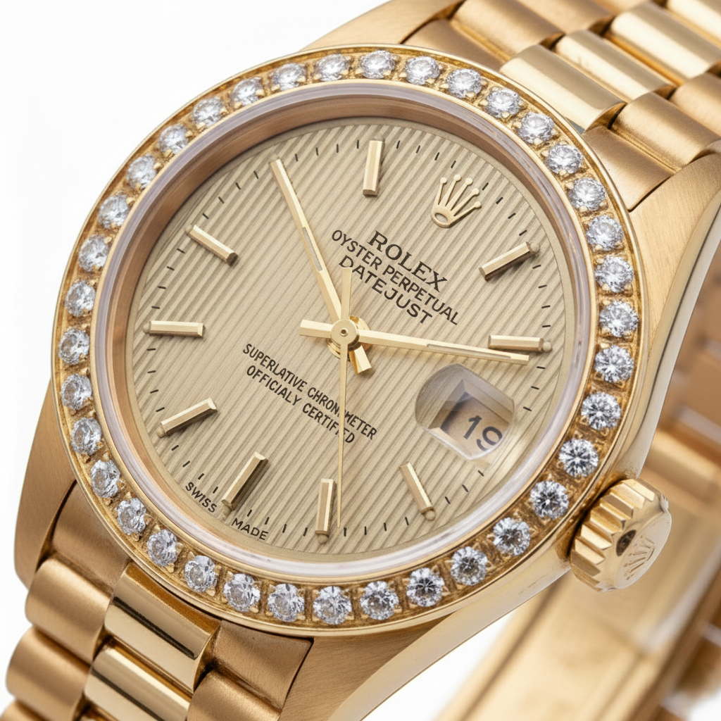 Rolex Datejust Champagner Tapisserie Zifferblatt Nadelstreifen Uhr Gold Präsidentin