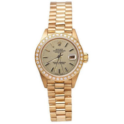 Rolex Datejust Champagner Tapisserie Zifferblatt Nadelstreifen Uhr Gold Präsidentin