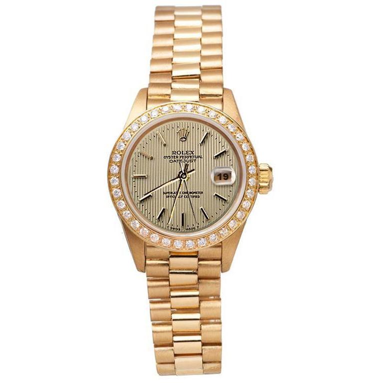 Rolex Datejust Champagner Tapisserie Zifferblatt Nadelstreifen Uhr Gold Präsidentin
