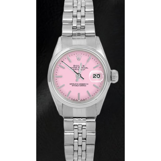 Rolex Datejust Damenuhr, 26 mm, rosafarbenes Stabzifferblatt, Edelstahl