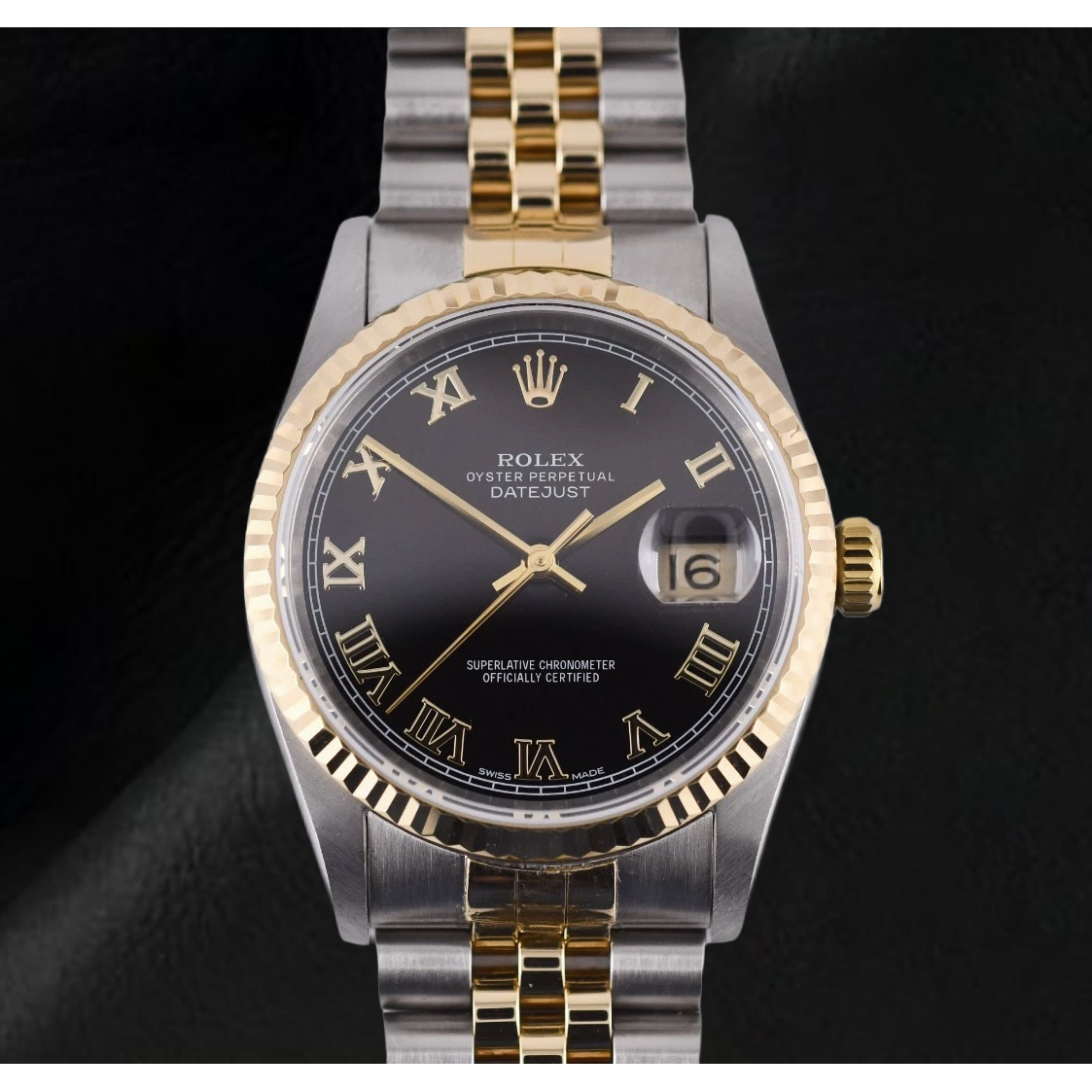 Rolex Datejust Damenuhr, 31 mm, zweifarbig, schwarz, römische Ziffern