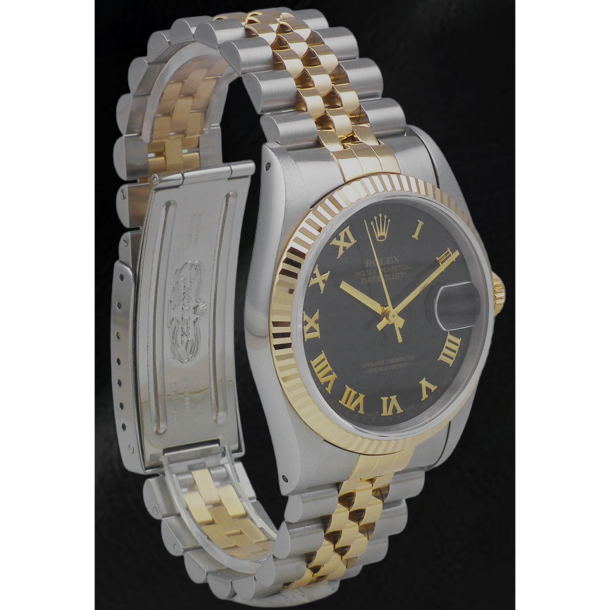 Rolex Datejust Damenuhr, 31 mm, zweifarbig, schwarz, römische Ziffern