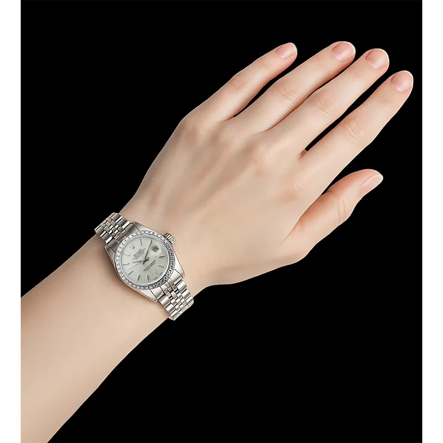 Rolex Datejust Damenuhr, Edelstahl, Diamantlünette, Weiß