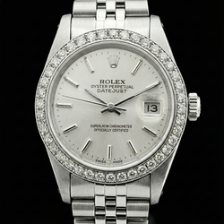 Rolex Datejust Damenuhr, Edelstahl, Diamantlünette, Weiß