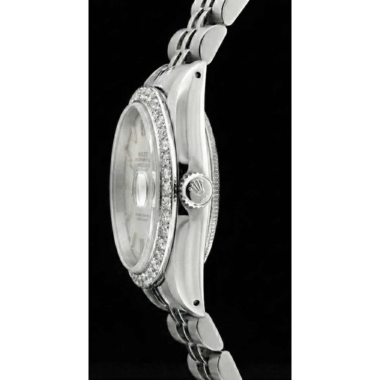 Rolex Datejust Damenuhr, Edelstahl, Diamantlünette, Weiß