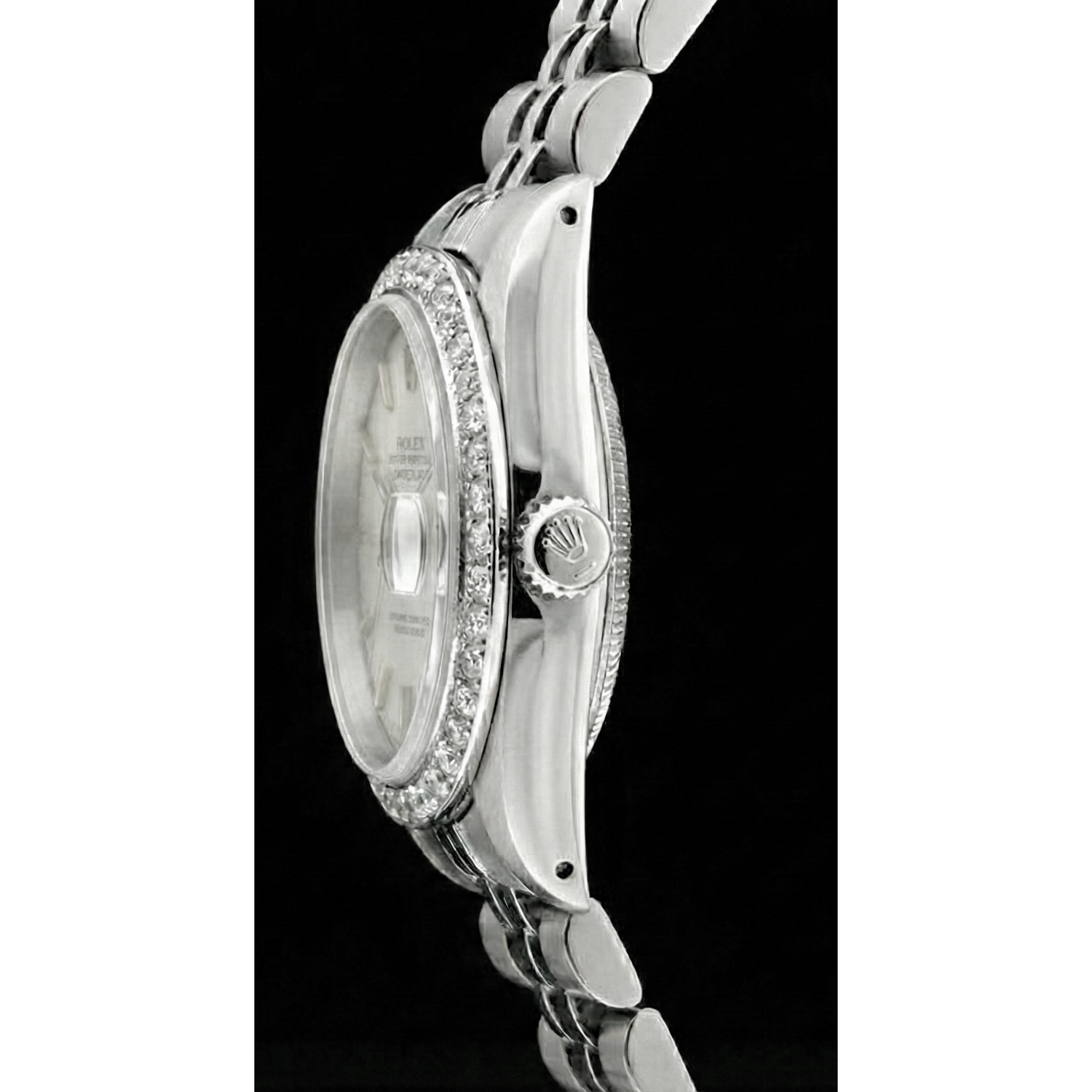 Rolex Datejust Damenuhr, Edelstahl, Diamantlünette, Weiß