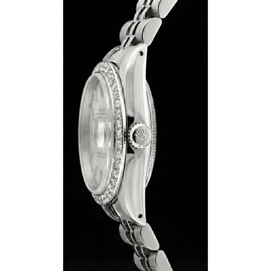 Rolex Datejust Damenuhr, Edelstahl, Diamantlünette, Weiß