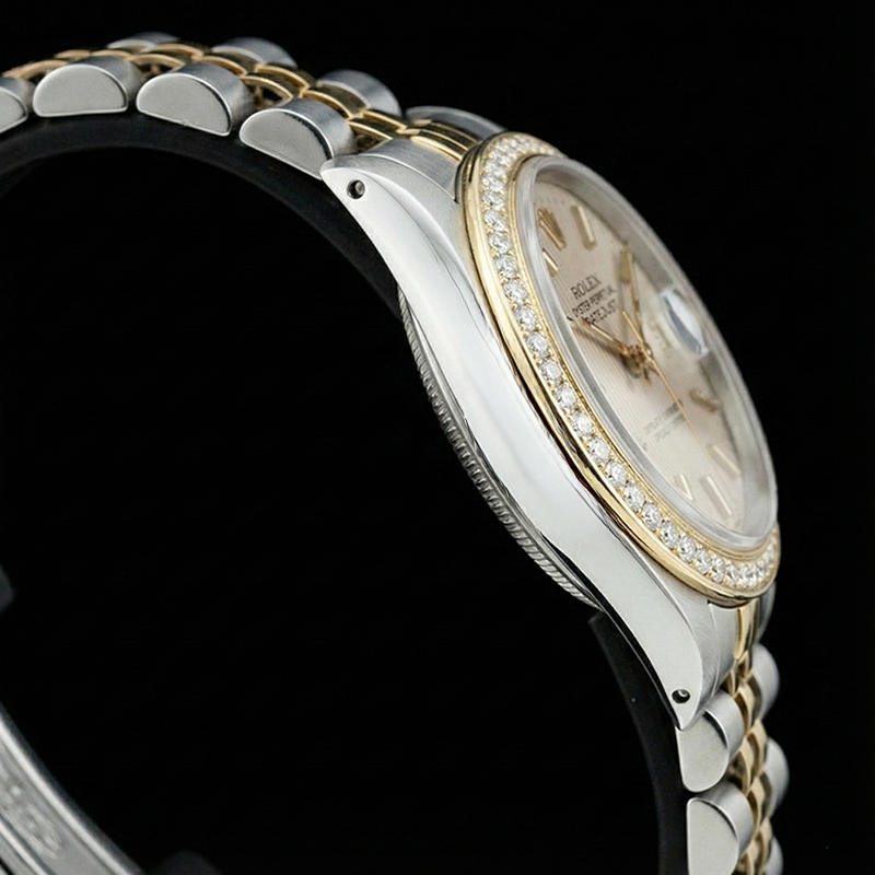 Rolex Datejust Damenuhr Edelstahl & gelbes Armband Brauner Stick