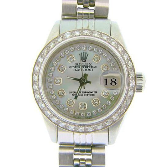 Rolex Datejust Damenuhr aus Edelstahl mit Diamant-Zifferblatt und Lünette
