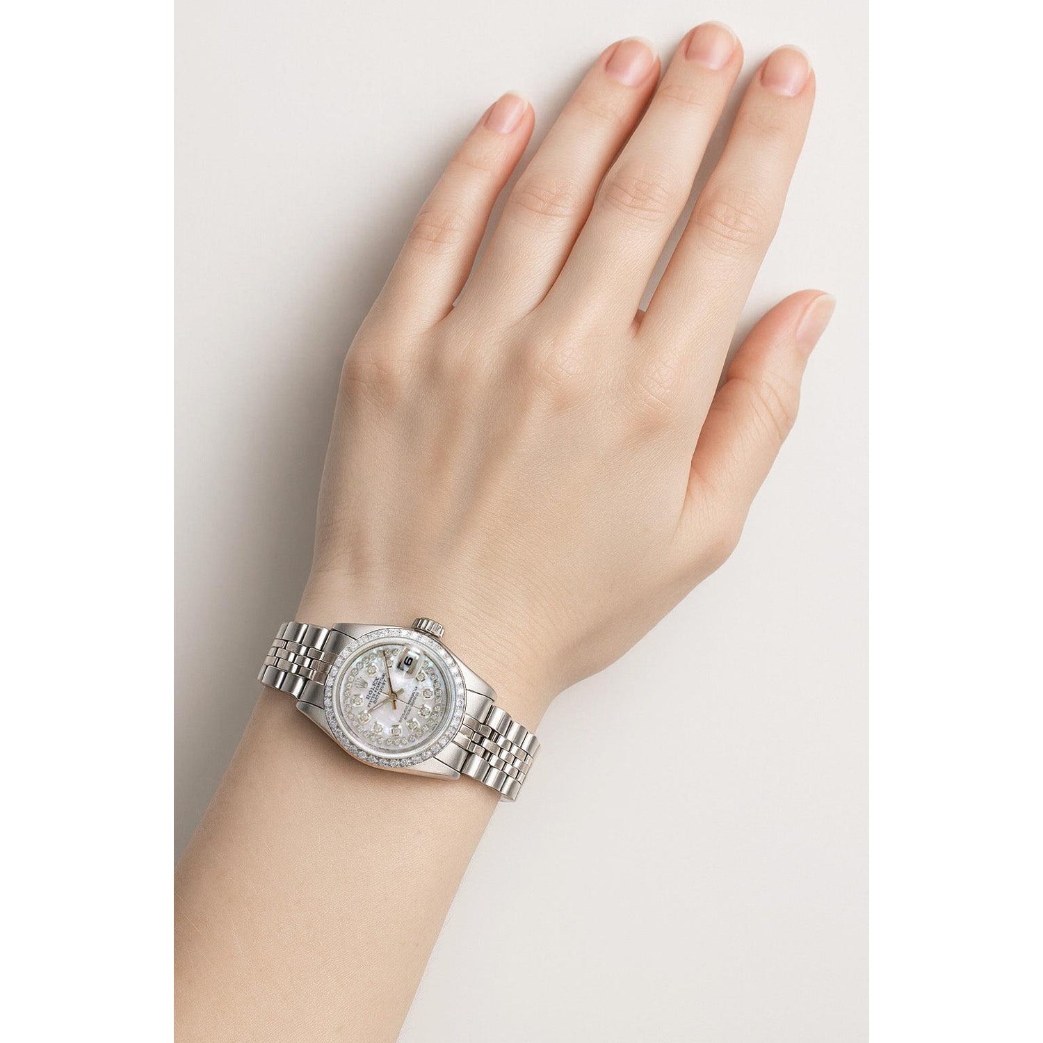 Rolex Datejust Damenuhr aus Edelstahl mit Diamant-Zifferblatt und Lünette P5