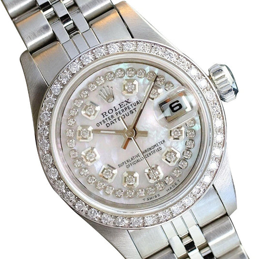 Rolex Datejust Damenuhr aus Edelstahl mit Diamant-Zifferblatt und Lünette