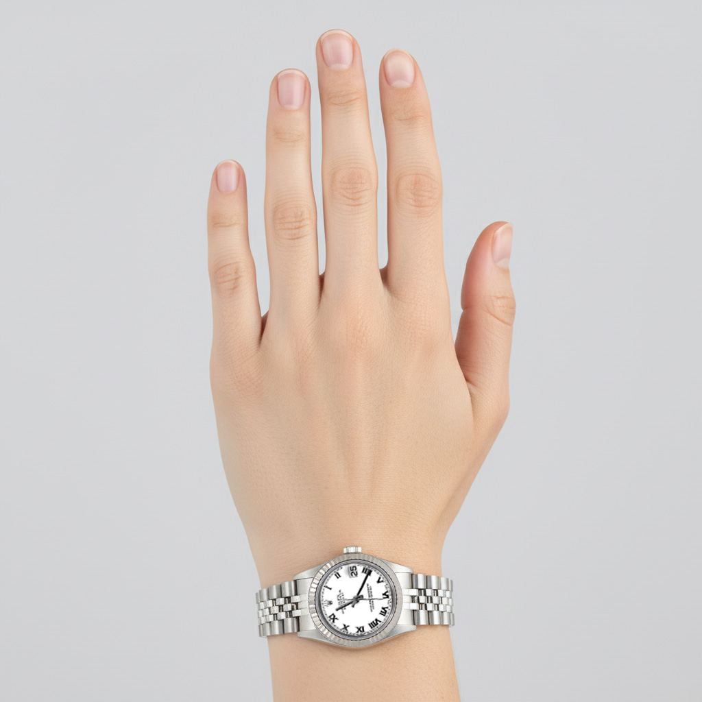 Rolex Datejust Damenuhr aus Edelstahl mit weißem römischem Zifferblatt P4