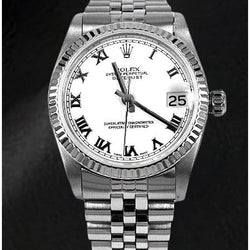 Rolex Datejust Damenuhr aus Edelstahl mit weißem römischem Zifferblatt