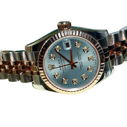 Rolex Datejust Damenuhr, blaues Diamant-Zifferblatt, zweifarbig