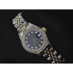 Rolex Datejust Damenuhr, individuelles Diamant-Zifferblatt, zweifarbig