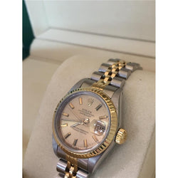 Rolex Datejust Damenuhr mit Stabzifferblatt und glatter Lünette, zweifarbig
