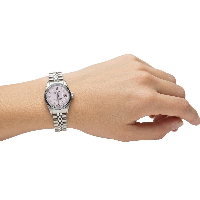 Rolex Datejust Damenuhr mit silbernem Diamant-Zifferblatt und Edelstahl-Jubilee-Armband P4