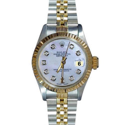Rolex Datejust Damenuhr mit weißem Diamantzifferblatt, Edelstahl und Gelbgold