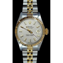 Rolex Datejust Damenuhr mit weißem Zifferblatt, Edelstahl und Gelbgold