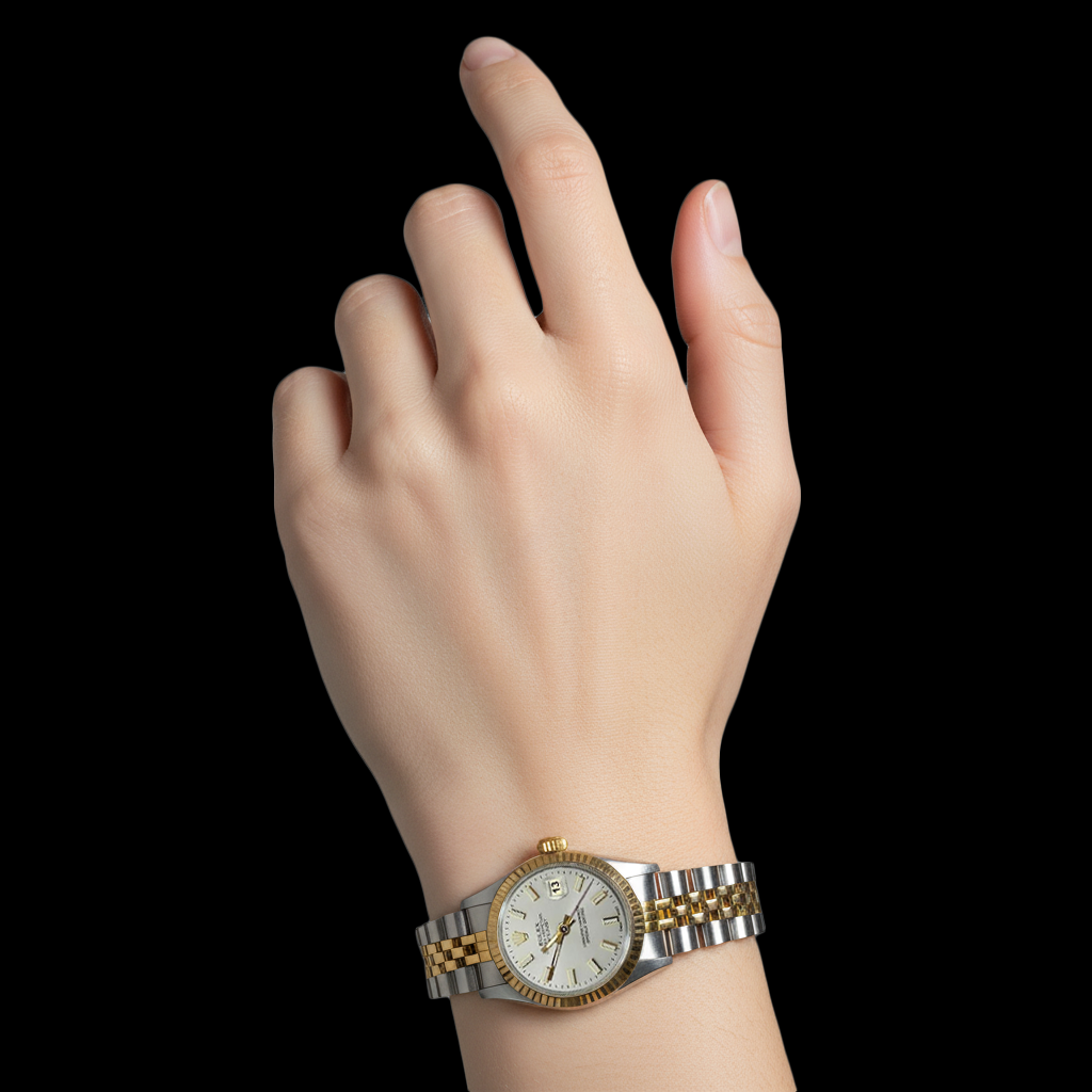 Rolex Datejust Damenuhr mit weißem Zifferblatt, Edelstahl und Gelbgold P2