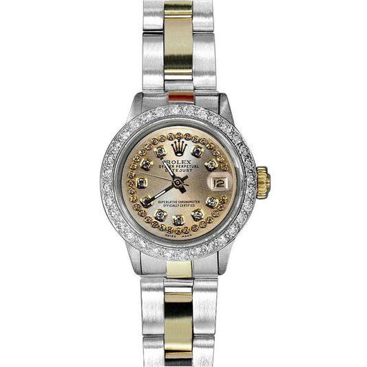 Rolex Datejust Damenuhr mit zweifarbiger Diamantlünette
