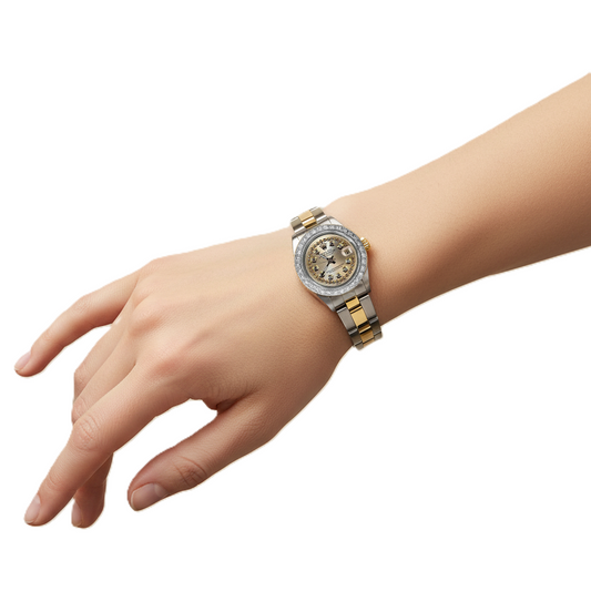 Rolex Datejust Damenuhr mit zweifarbiger Diamantlünette P2