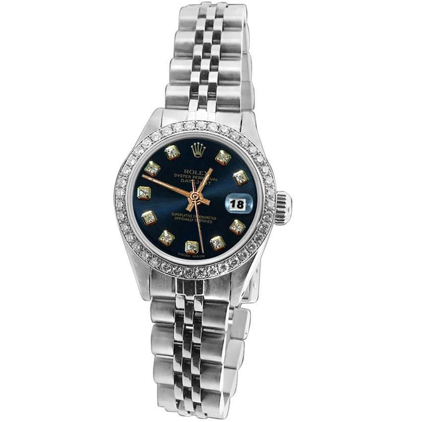 Rolex Datejust Damenuhr, schwarzes Zifferblatt, Lünette, Edelstahl-Jubiläumsarmband