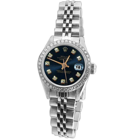 Rolex Datejust Damenuhr, schwarzes Zifferblatt, Lünette, Edelstahl-Jubiläumsarmband