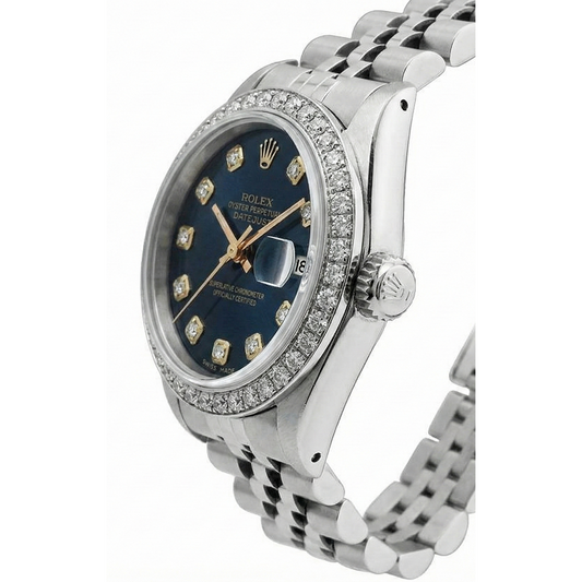 Rolex Datejust Damenuhr, schwarzes Zifferblatt, Lünette, Edelstahl-Jubiläumsarmband