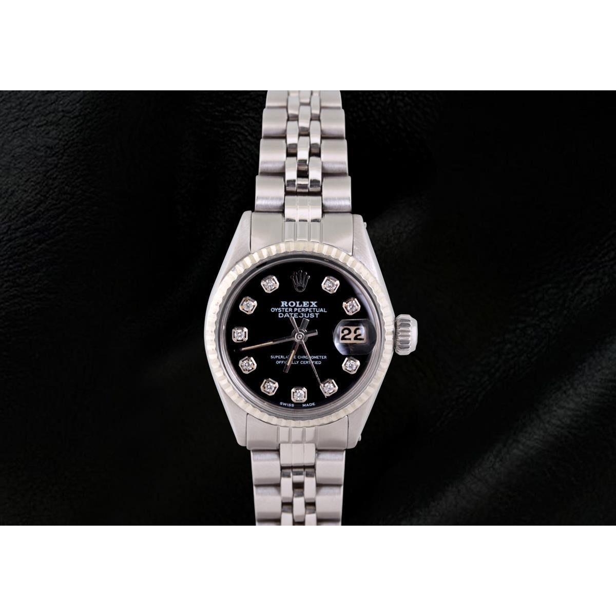 Rolex Datejust Diamant-Zifferblatt, geriffelte Lünette, Damenuhr Edelstahl Jubilee2