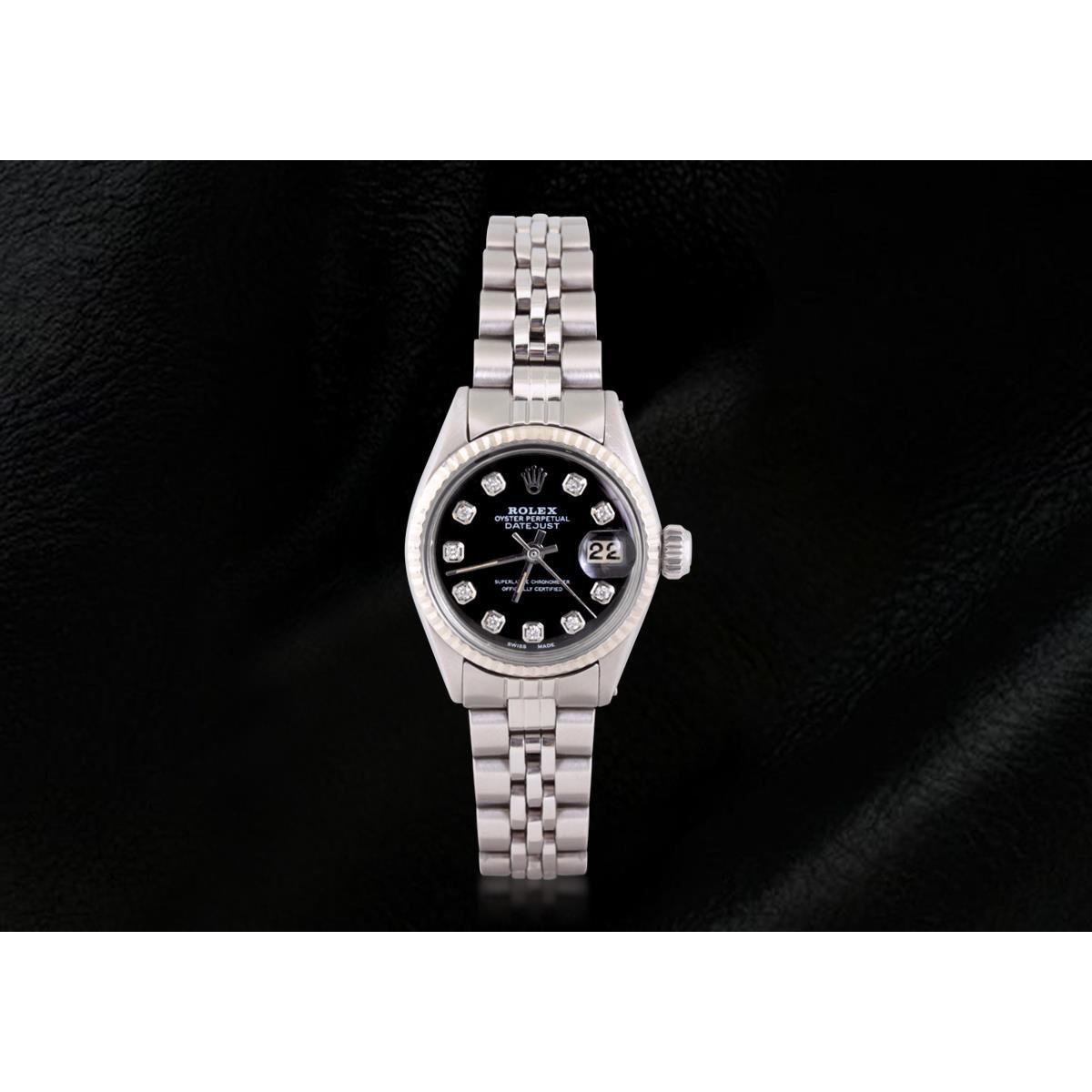 Rolex Datejust Diamant-Zifferblatt, geriffelte Lünette, Damenuhr Edelstahl Jubilee