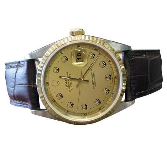 Rolex Datejust Diamant Zifferblatt Geriffelter Lünettenton Männer Betrachten SCHNELLES EINSTELLEN
