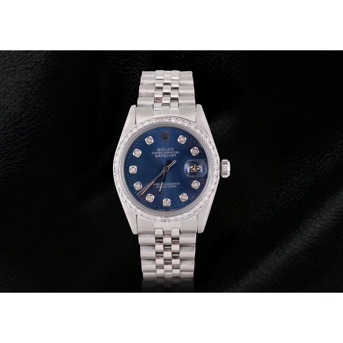 Rolex Datejust Edelstahl Jubilee Armband Herrenuhr, blaues Diamantzifferblatt