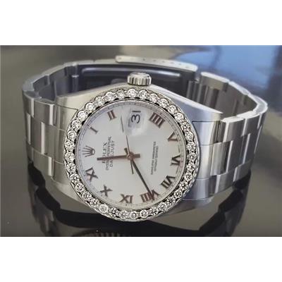 Rolex Datejust Edelstahl Oyster Weißer Römer Diamant Lünette Uhr SCHNELLES EINSTELLEN
