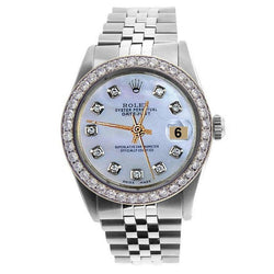 Rolex Datejust Edelstahl Uhr mit weißem Diamant-Zifferblatt und Lünette für Herren, Schnelleinstellung