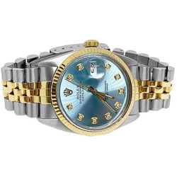 Rolex Datejust Für Herren, Blaues Edelstahl- und Golden-Jubiläum-Armband, Schnelleinstellung