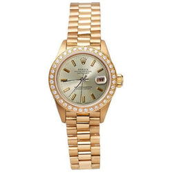 Rolex Datejust Gelbgold Präsidentenstil Uhr, graues Stick-Zifferblatt, Diamant