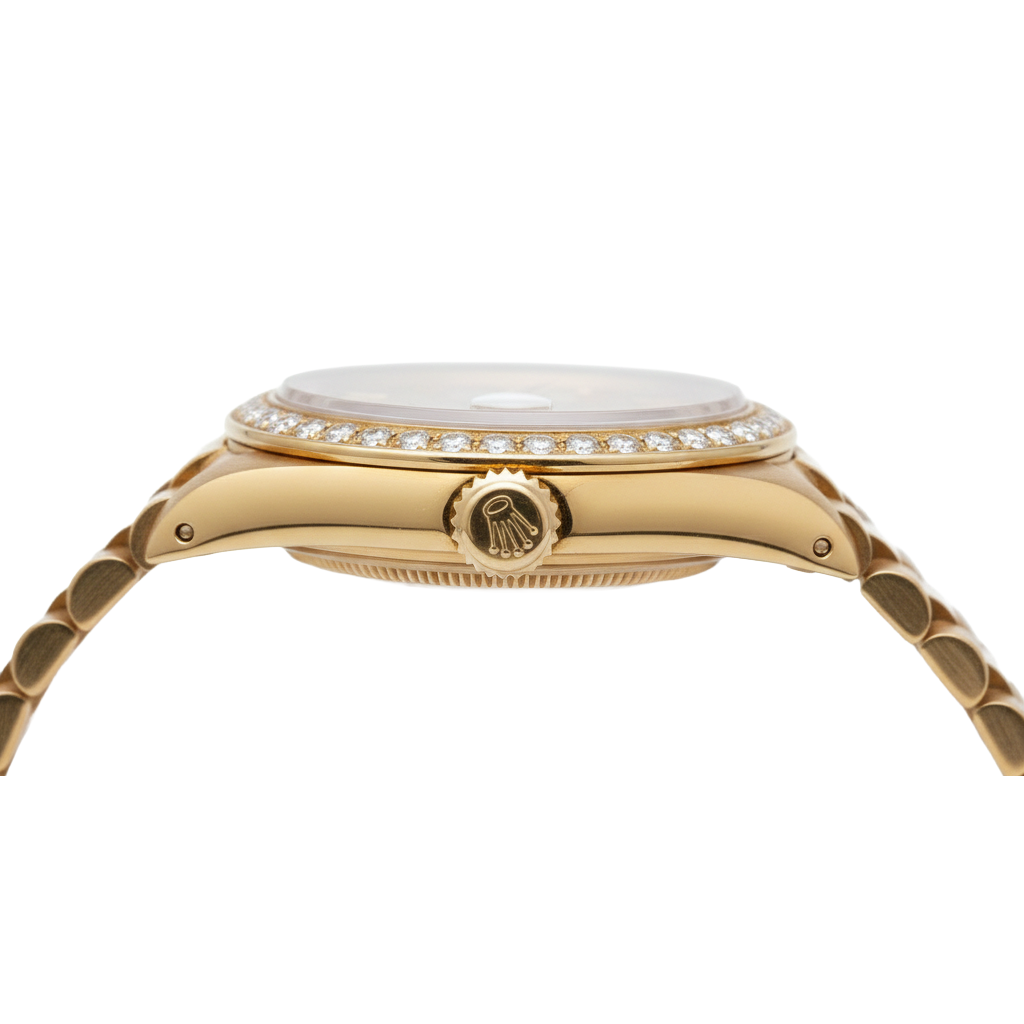 Rolex Datejust Gelbgold Präsidentenstil Uhr, graues Stick-Zifferblatt, Diamant