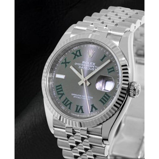 Rolex Datejust – Graue Wimbledon-Uhr mit römischem Zifferblatt, 36 mm, Edelstahl
