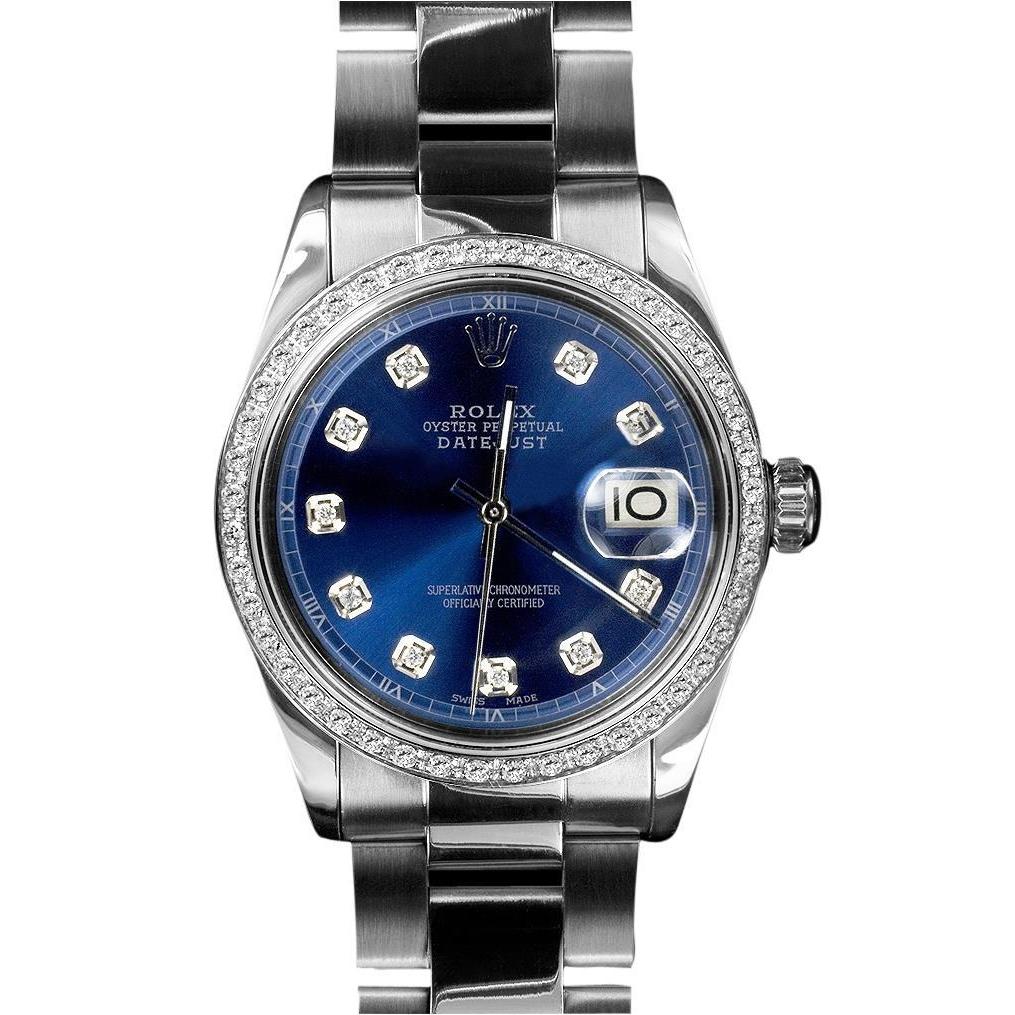 Rolex Datejust Herren-Edelstahluhr mit Diamant-Lünette, SCHNELLES EINSTELLEN