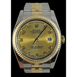 Rolex Datejust Herrenuhr, Champagner, arabisches Armband, Edelstahl und Gold, SCHNELLES SET