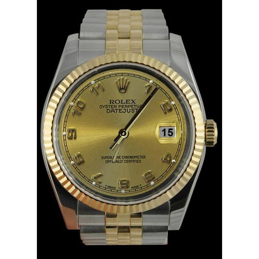 Rolex Datejust Herrenuhr, Champagner, arabisches Armband, Edelstahl und Gold, SCHNELLES SET
